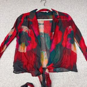 Rat & Boa Floral Sheer Viscose Wrap Top Size S Multicolor Bell Sleeve Tie Front